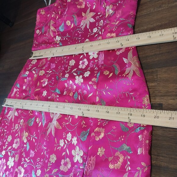 Lulus Strapless Midi Dress M 6 Make a Move Pink Magenta Satin Floral Jacquard - Picture 12 of 15